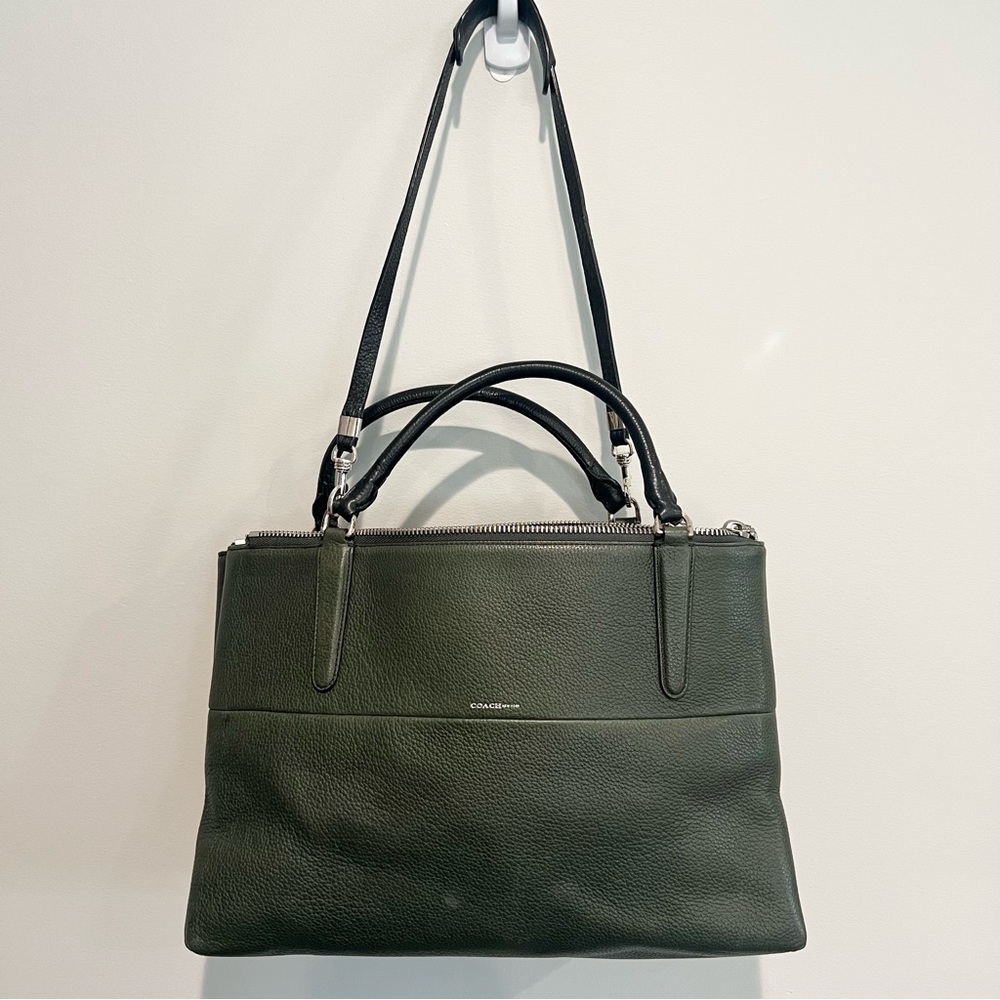 COACH Borough Purse Alpine Green/Black Leather Multi Compartment Shoulder Bag